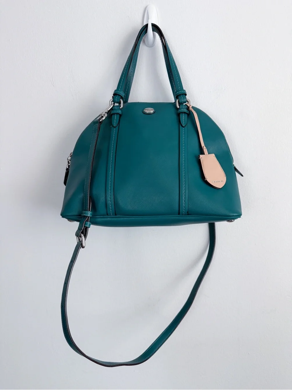 Jade green Coach Peyton leather Cora domed satchel